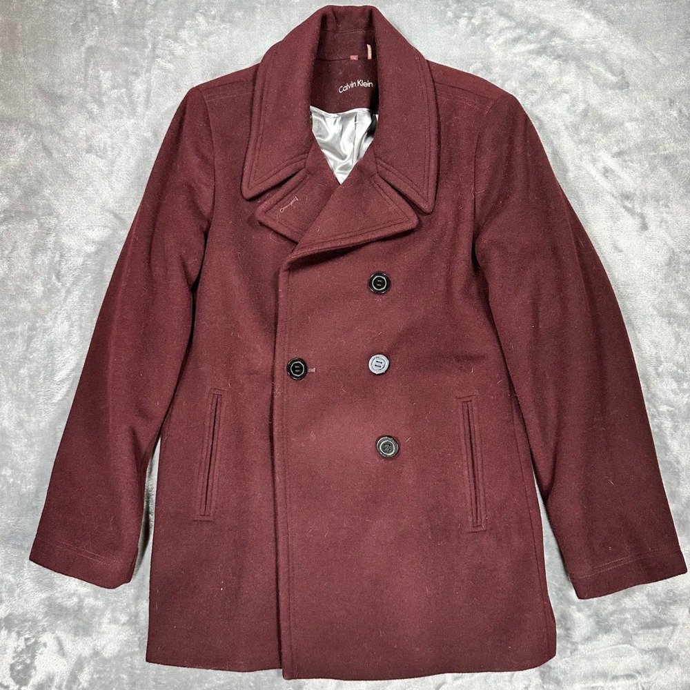 Calvin Klein Burgundy Wool Blend Peacoat Jacket CW582001 Maroon Size 18